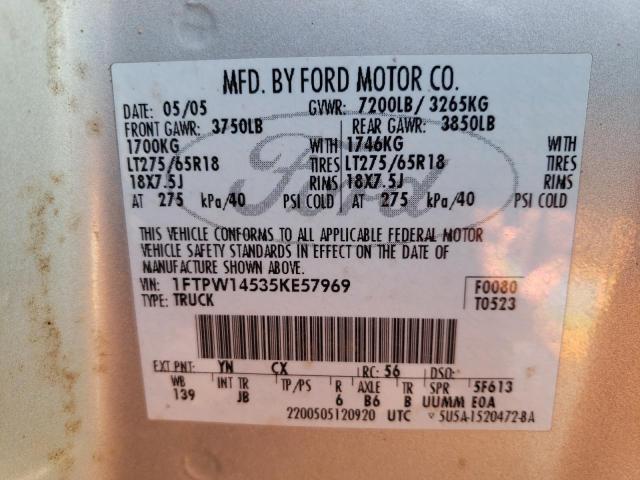 Photo 10 from auction – 2005 FORD F150 SUPER with VIN 1FTPW14535KE57969