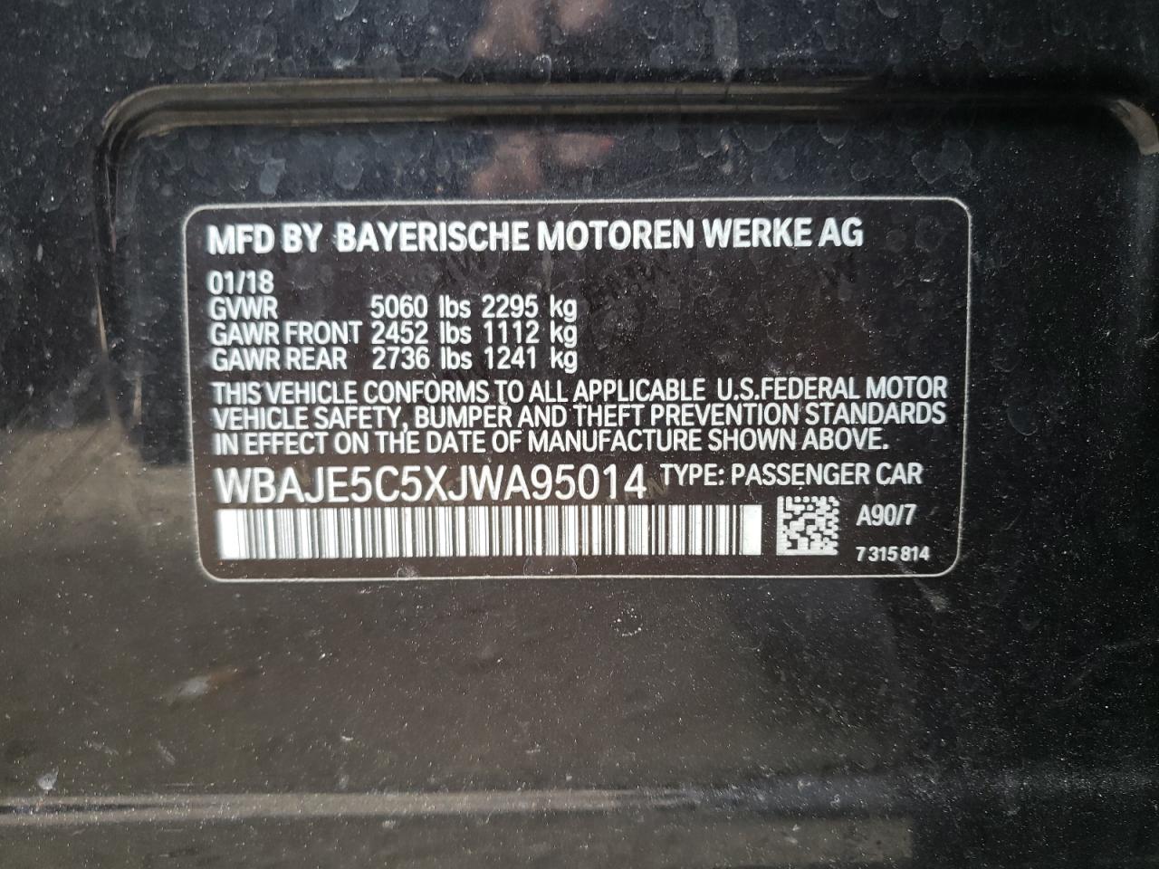 Photo 10 from auction – 2018 BMW 540 I with VIN WBAJE5C5XJWA95014