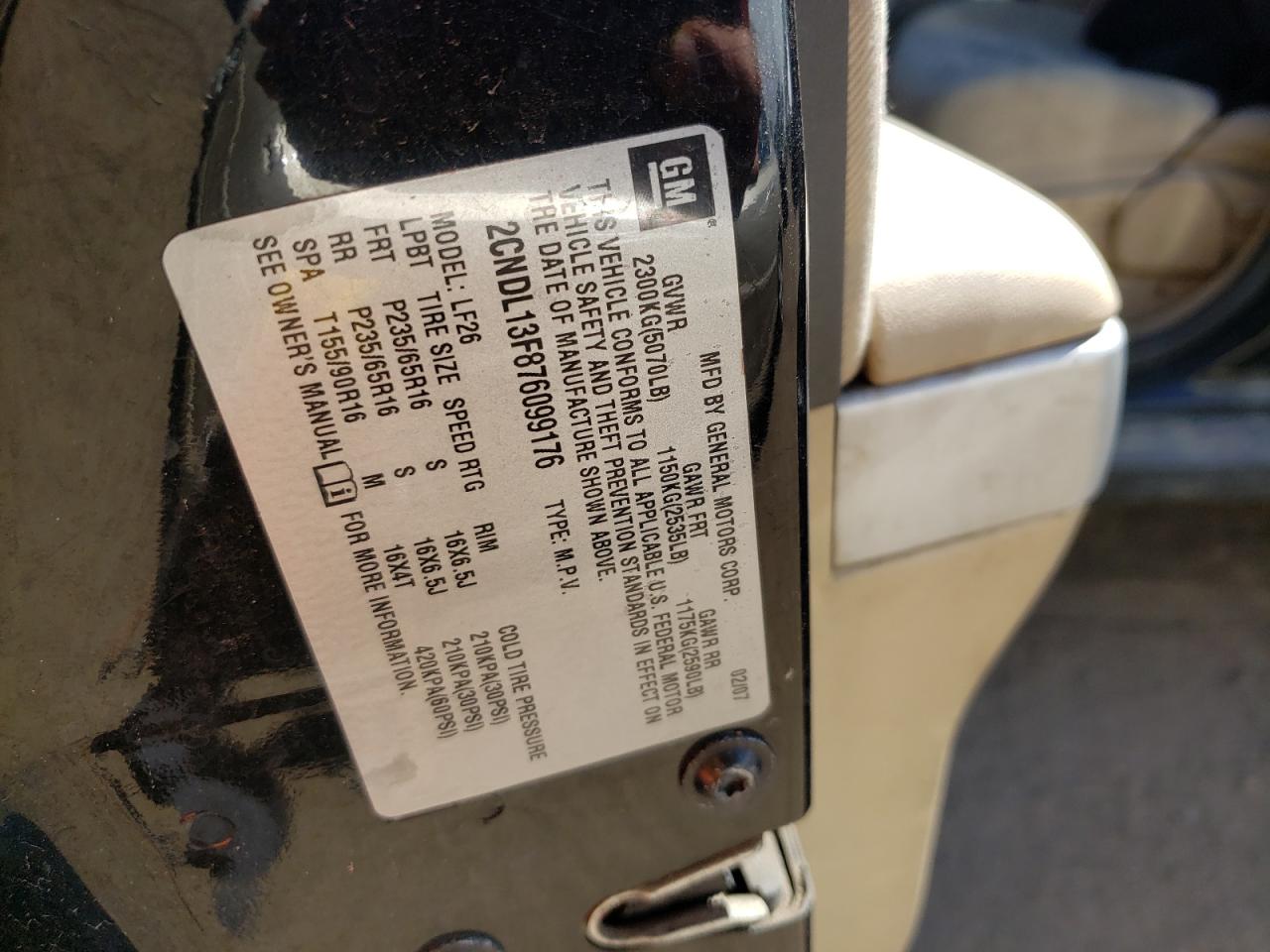 Photo 10 from auction – 2007 CHEVROLET EQUINOX LS with VIN 2CNDL13F876099176