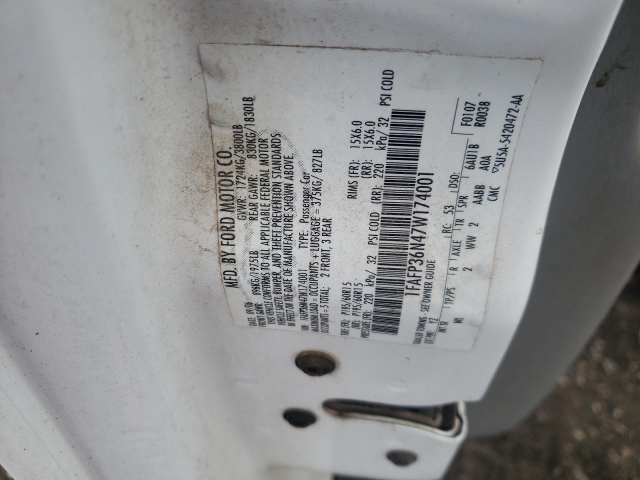 Photo 10 from auction – 2007 FORD FOCUS ZXW with VIN 1FAFP36N47W174001