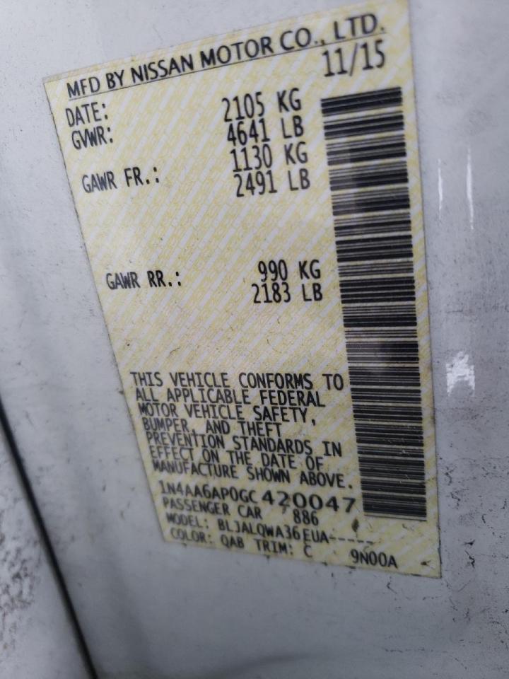 Photo 10 from auction – 2016 NISSAN MAXIMA 3.5 with VIN 1N4AA6AP0GC420047