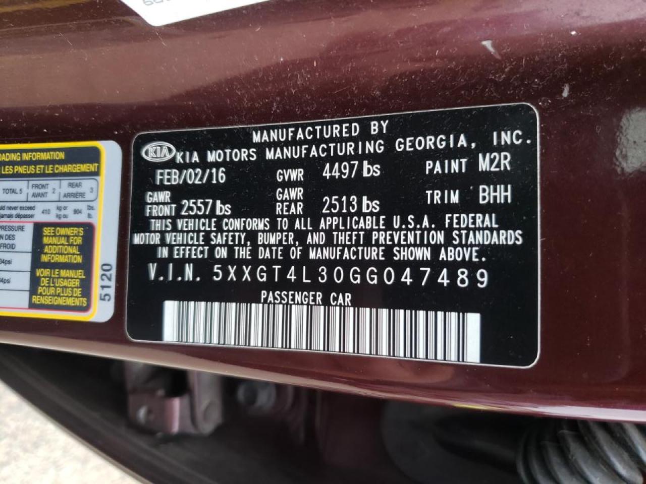 Photo 10 from auction – 2016 KIA OPTIMA LX with VIN 5XXGT4L30GG047489