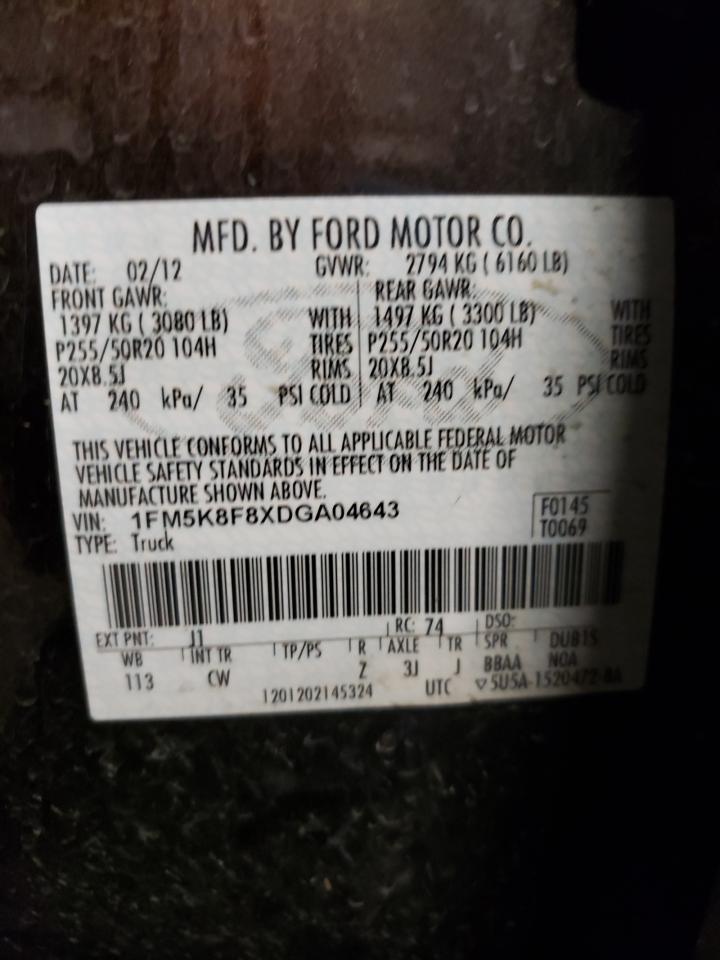 Photo 10 from auction – 2013 FORD EXPLORER L with VIN 1FM5K8F8XDGA04643