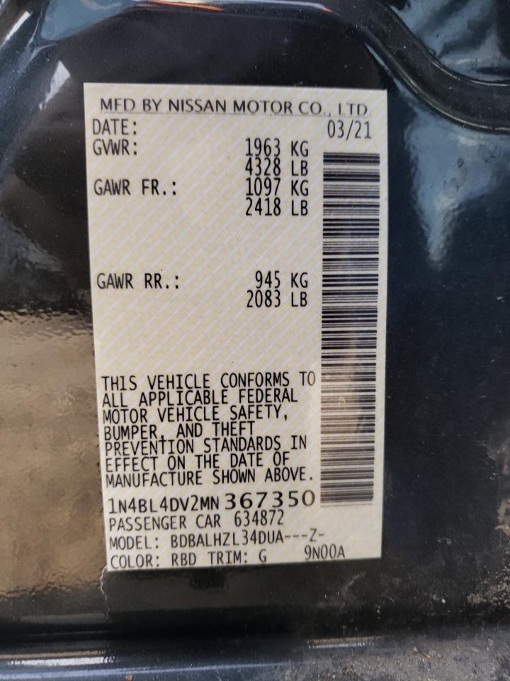 Photo 10 from auction – 2021 NISSAN ALTIMA SV with VIN 1N4BL4DV2MN367350