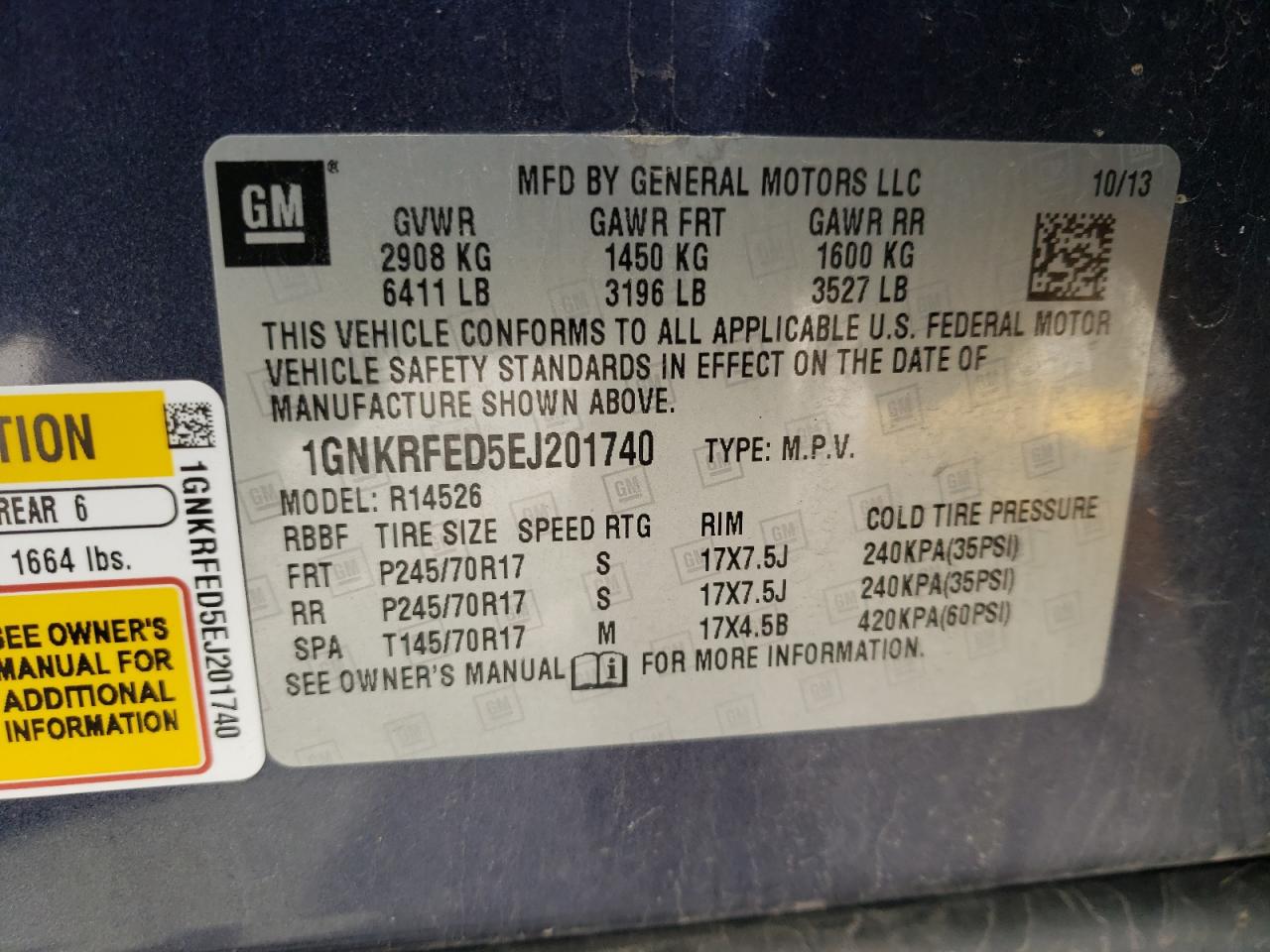 Foto 10 de la subasta – 2014 CHEVROLET TRAVERSE L con VIN 1GNKRFED5EJ201740