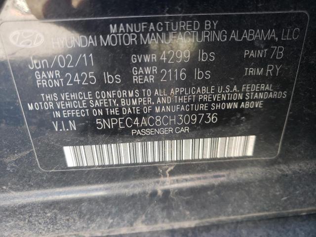 Photo 10 from auction – 2012 HYUNDAI SONATA SE with VIN 5NPEC4AC8CH309736