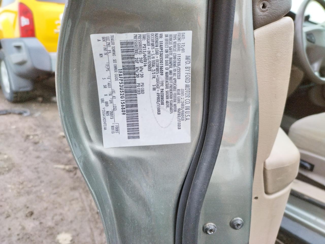 Photo 10 from auction – 2002 FORD TAURUS SE with VIN 1FAFP53U52G156889