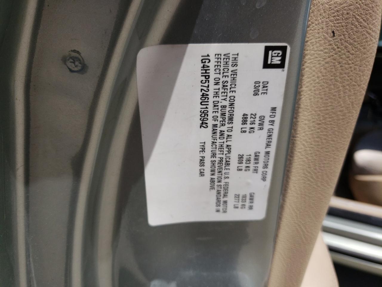Photo 10 from auction – 2006 BUICK LUCERNE CX with VIN 1G4HP57246U195942