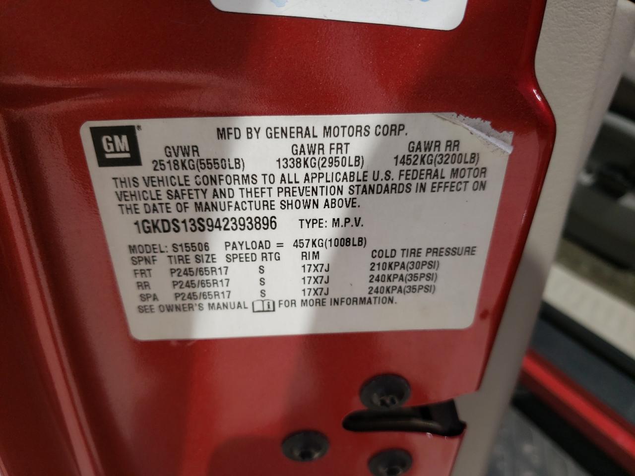 Photo 10 from auction – 2004 GMC ENVOY with VIN 1GKDS13S942393896
