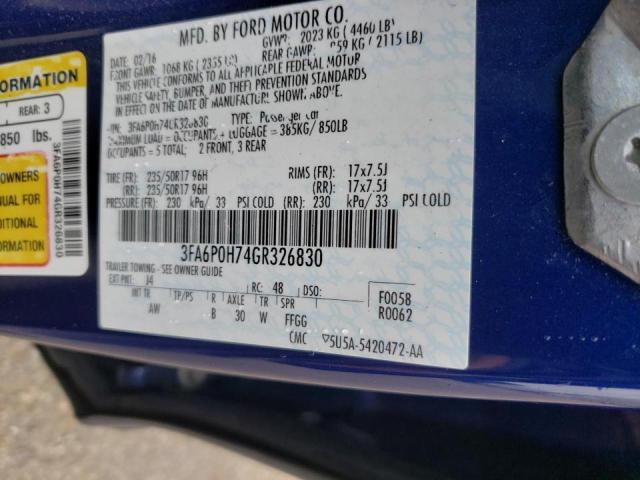 Photo 10 from auction – 2016 FORD FUSION SE with VIN 3FA6P0H74GR326830