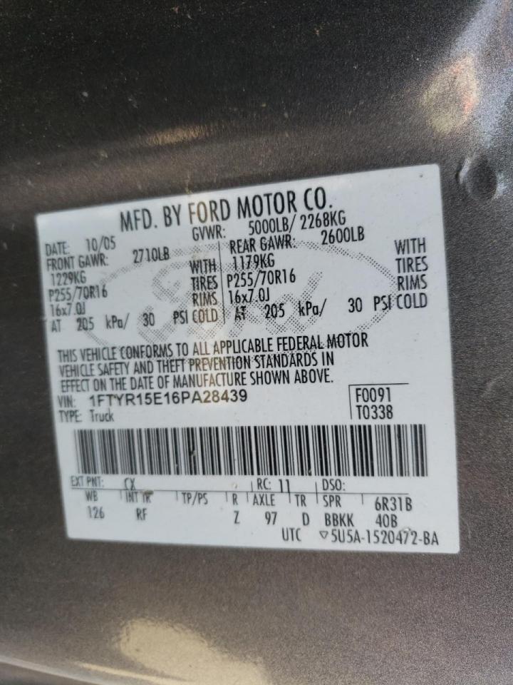 Photo 10 from auction – 2006 FORD RANGER SUP with VIN 1FTYR15E16PA28439