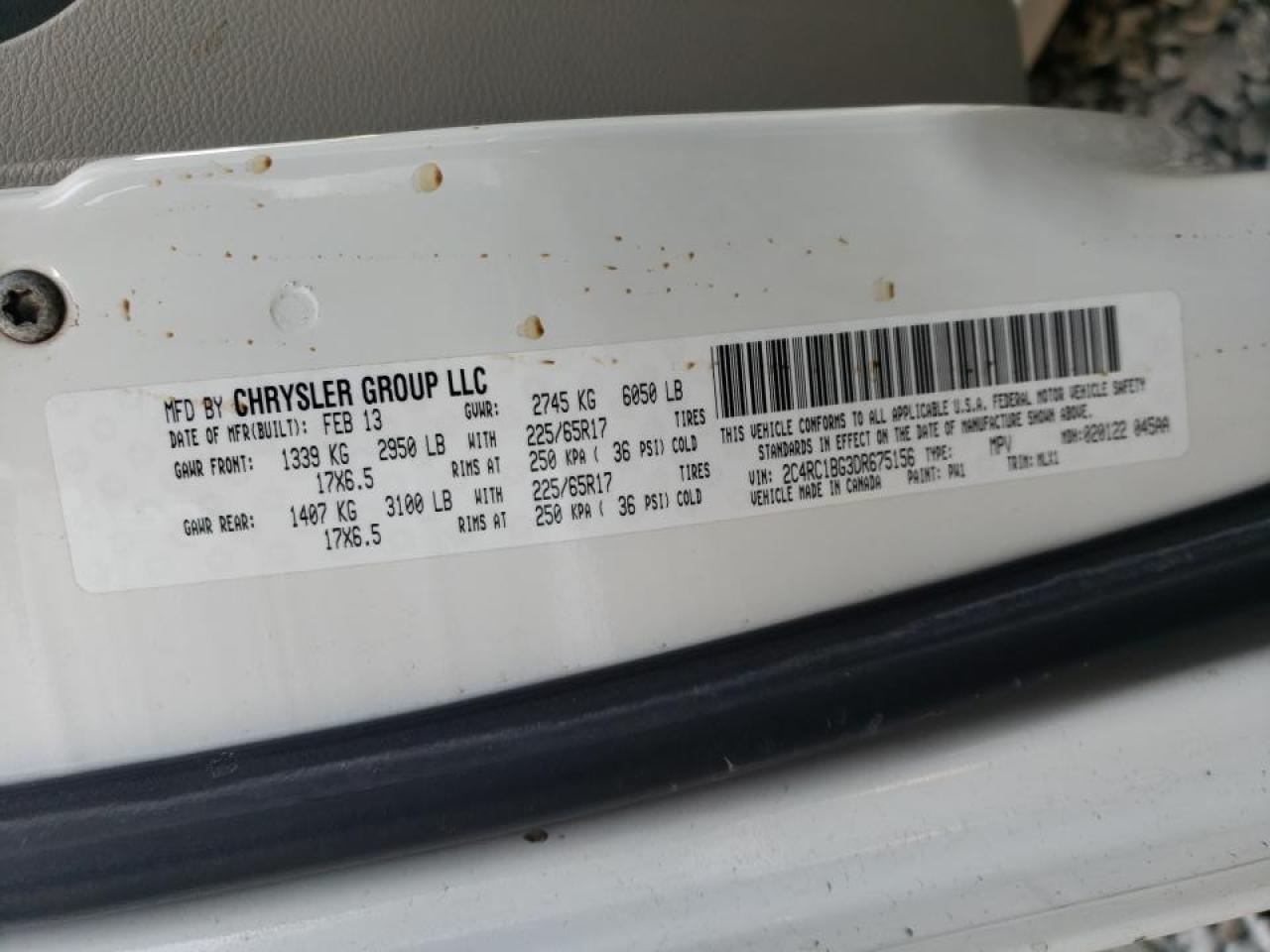 Photo 10 from auction – 2013 CHRYSLER TOWN AND C with VIN 2C4RC1BG3DR675156