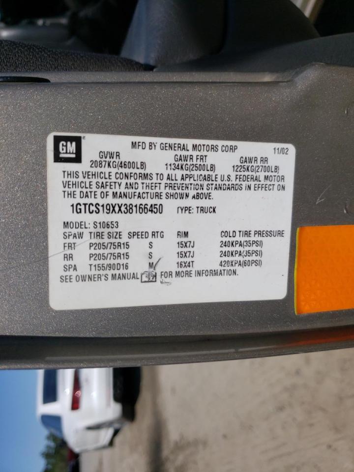 Photo 10 from auction – 2003 GMC SONOMA with VIN 1GTCS19XX38166450