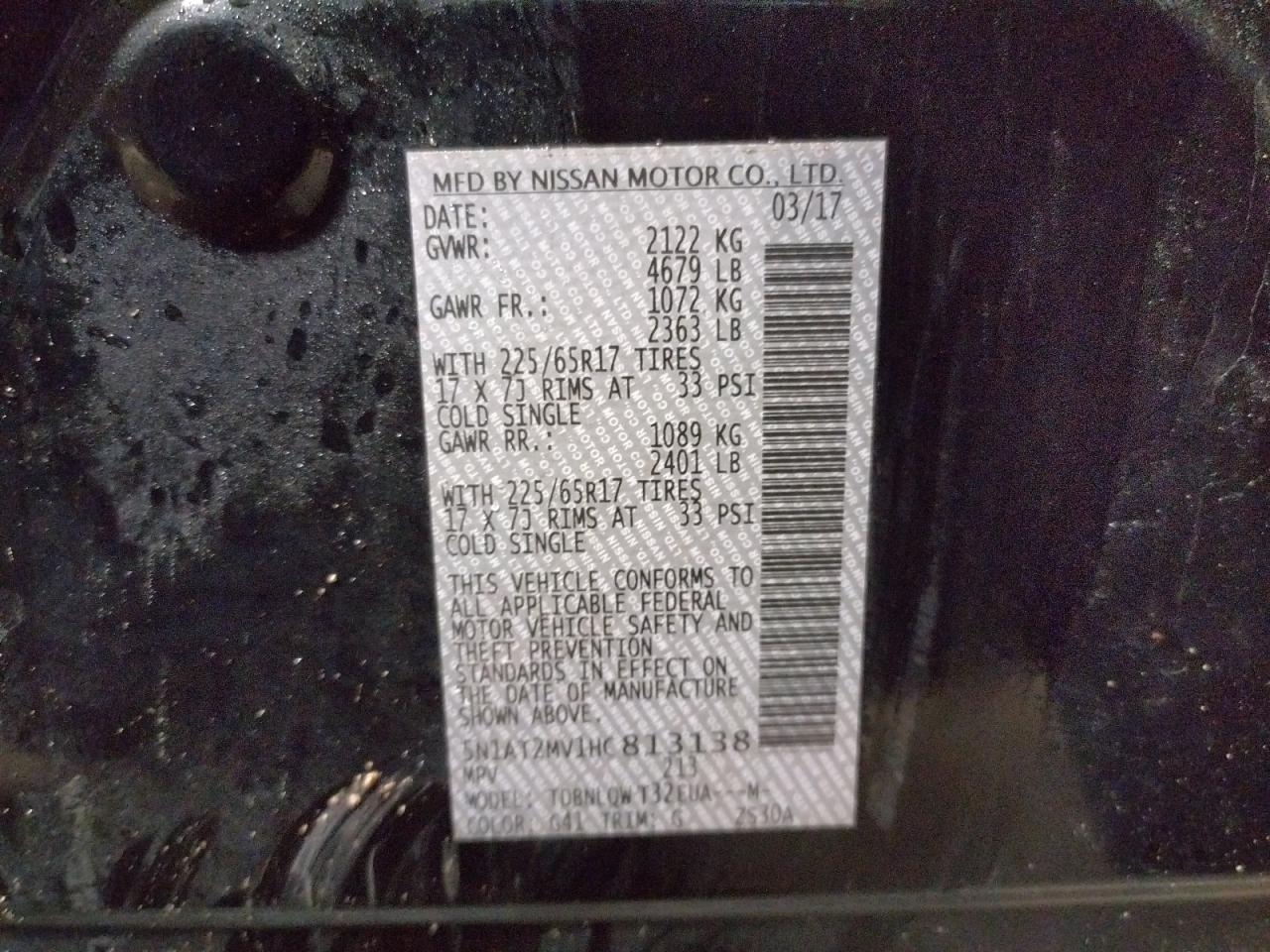 Photo 10 from auction – 2017 NISSAN ROGUE SV with VIN 5N1AT2MV1HC813138