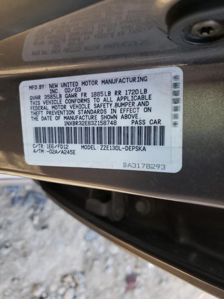 Photo 10 from auction – 2003 TOYOTA COROLLA CE with VIN 1NXBR32E83Z158748