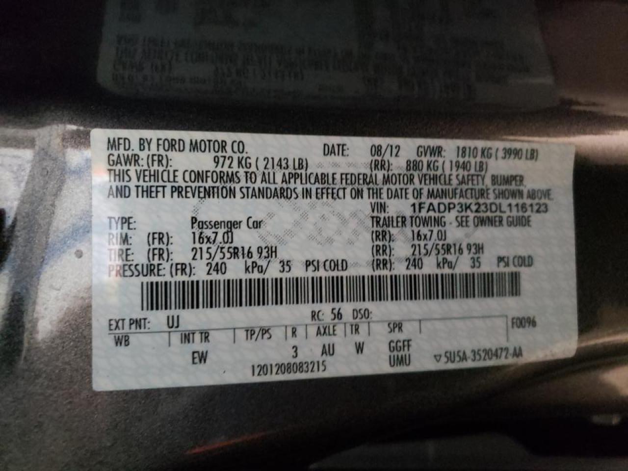 Photo 10 from auction – 2013 FORD FOCUS SE with VIN 1FADP3K23DL116123