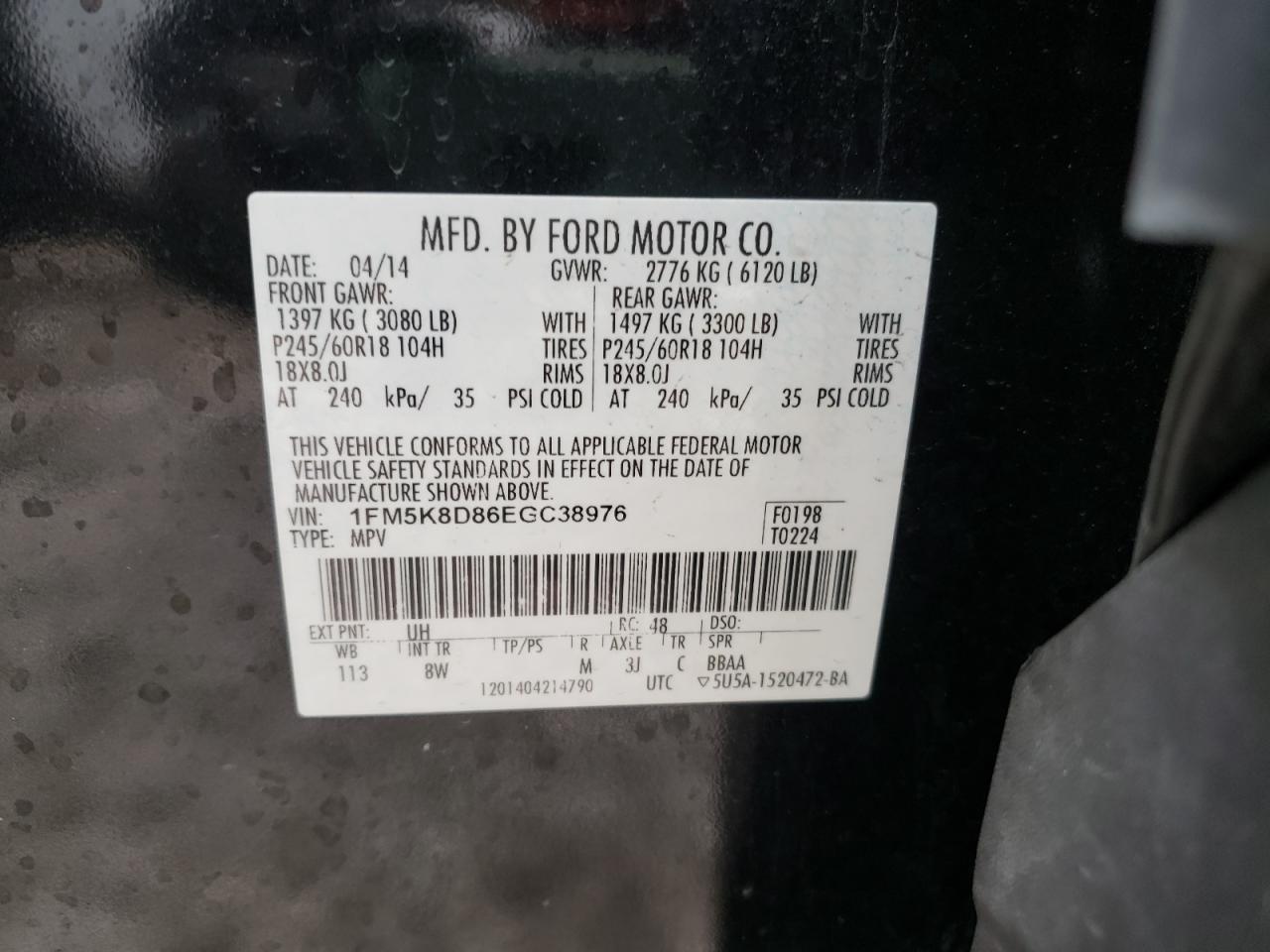 Photo 10 from auction – 2014 FORD EXPLORER X with VIN 1FM5K8D86EGC38976