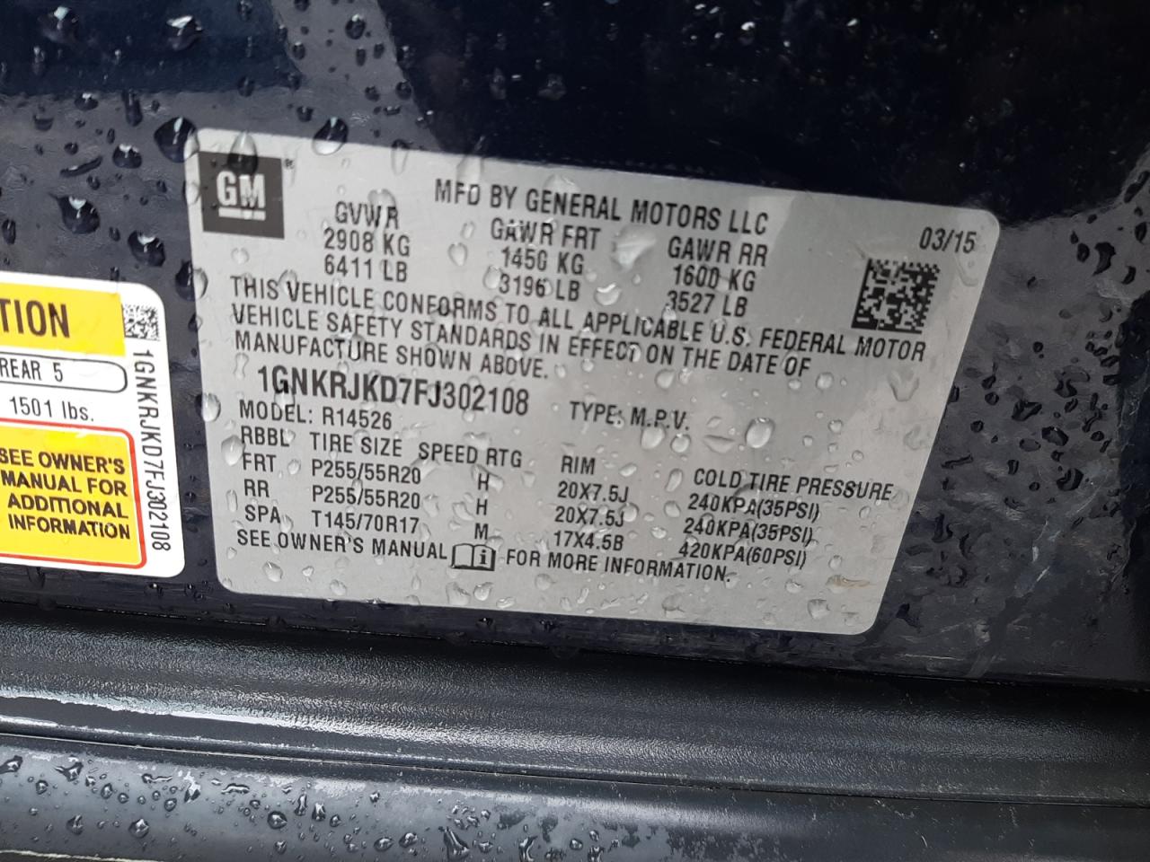 Photo 10 from auction – 2015 CHEVROLET TRAVERSE L with VIN 1GNKRJKD7FJ302108