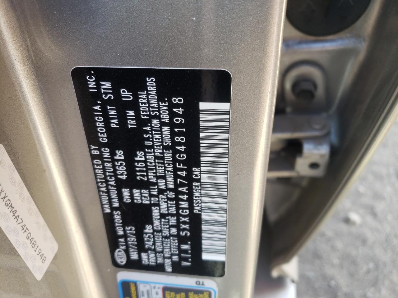 Photo 10 from auction – 2015 KIA OPTIMA LX with VIN 5XXGM4A74FG481948