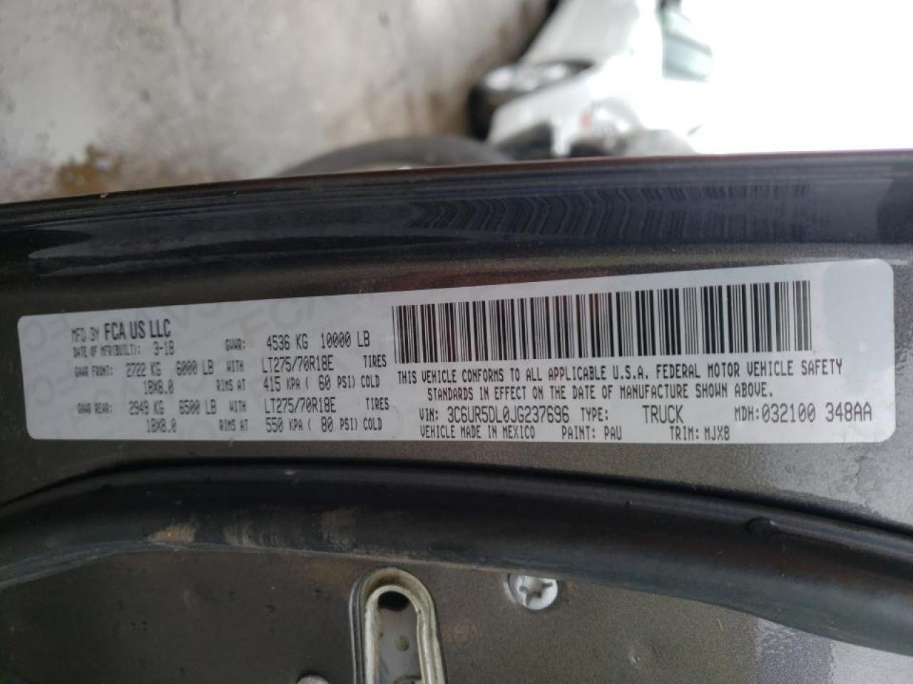 Photo 10 from auction – 2018 RAM 2500 SLT with VIN 3C6UR5DL0JG237696
