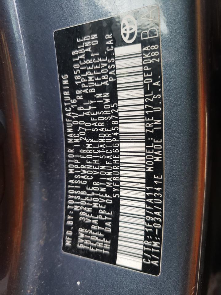 Photo 10 from auction – 2016 TOYOTA COROLLA L with VIN 5YFBURHE6GP458725