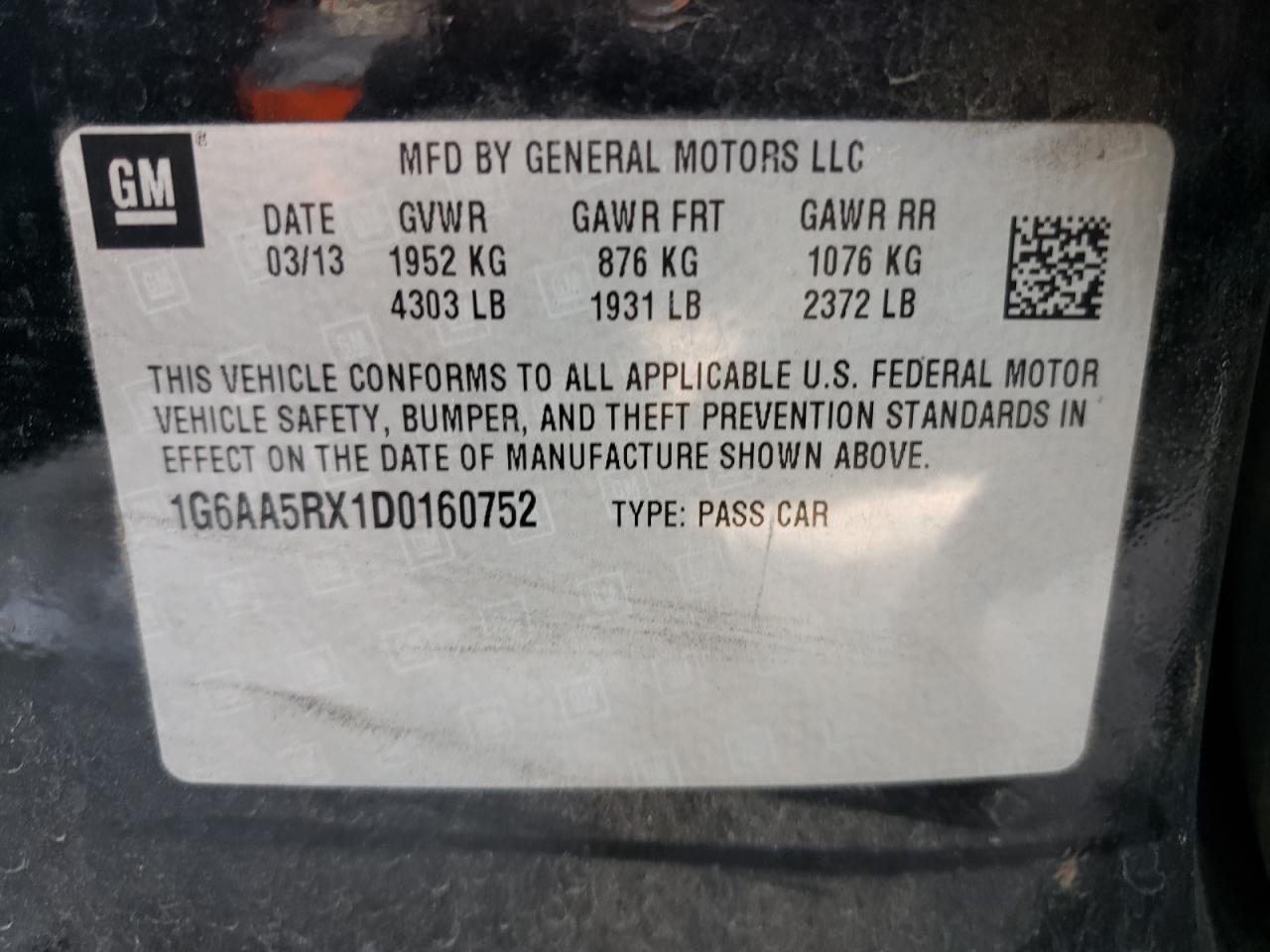 Photo 10 from auction – 2013 CADILLAC ATS with VIN 1G6AA5RX1D0160752