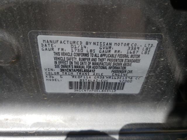 Photo 10 from auction – 2014 NISSAN VERSA S with VIN 3N1CN7AP0EL855412