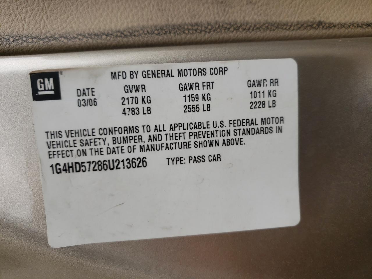 Photo 10 from auction – 2006 BUICK LUCERNE CX with VIN 1G4HD57286U213626