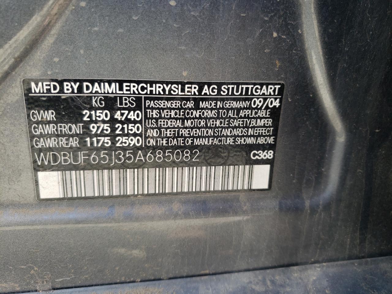 Photo 10 from auction – 2005 MERCEDES-BENZ E 320 with VIN WDBUF65J35A685082
