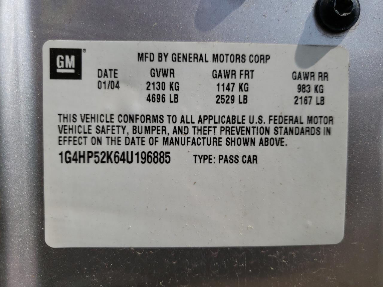 Photo 10 from auction – 2004 BUICK LESABRE CU with VIN 1G4HP52K64U196885