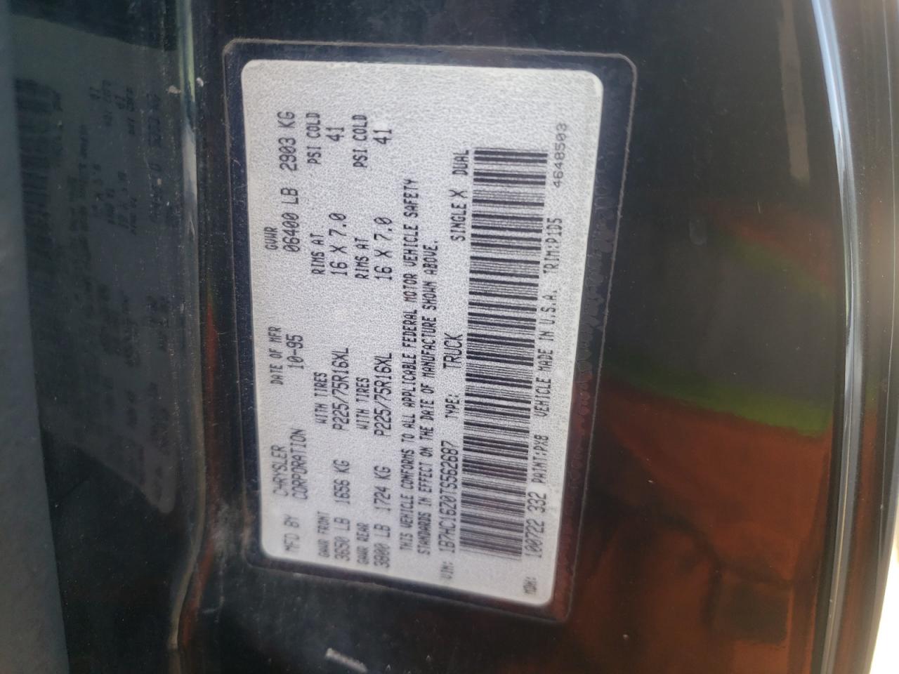Photo 10 from auction – 1996 DODGE RAM 1500 with VIN 1B7HC16Z0TS562687