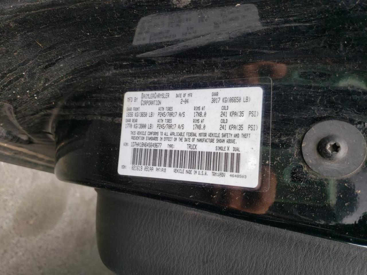 Photo 10 from auction – 2004 DODGE RAM with VIN 1D7HA18N64S649677