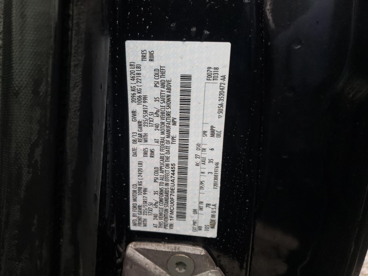 Photo 10 from auction – 2014 FORD ESCAPE S with VIN 1FMCU0F70EUA74455