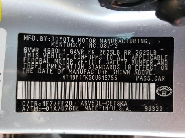 صورة رقم 10 من المزاد - 2012 TOYOTA CAMRY BASE مع VIN 4T1BF1FK5CU615755