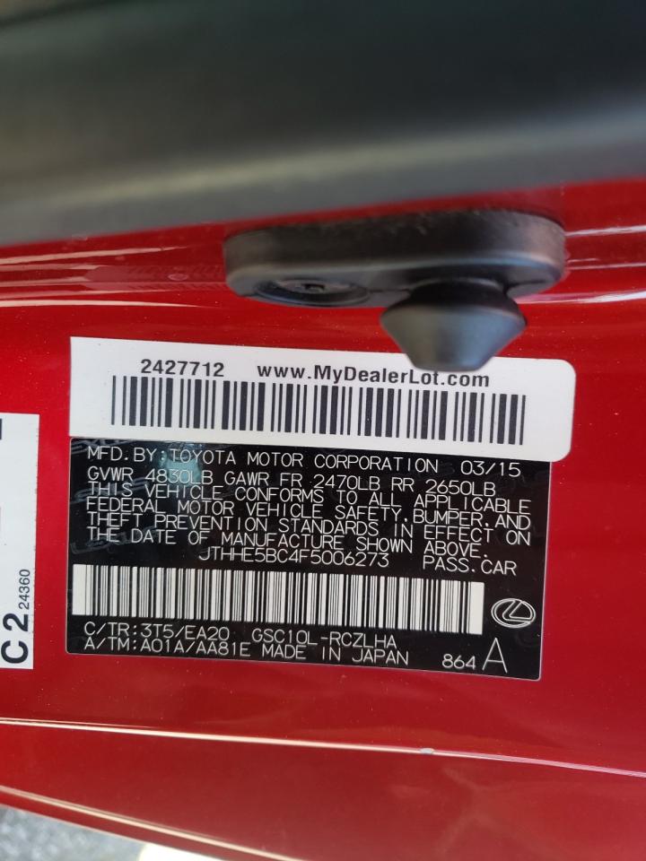 Photo 10 from auction – 2015 LEXUS RC 350 with VIN JTHHE5BC4F5006273
