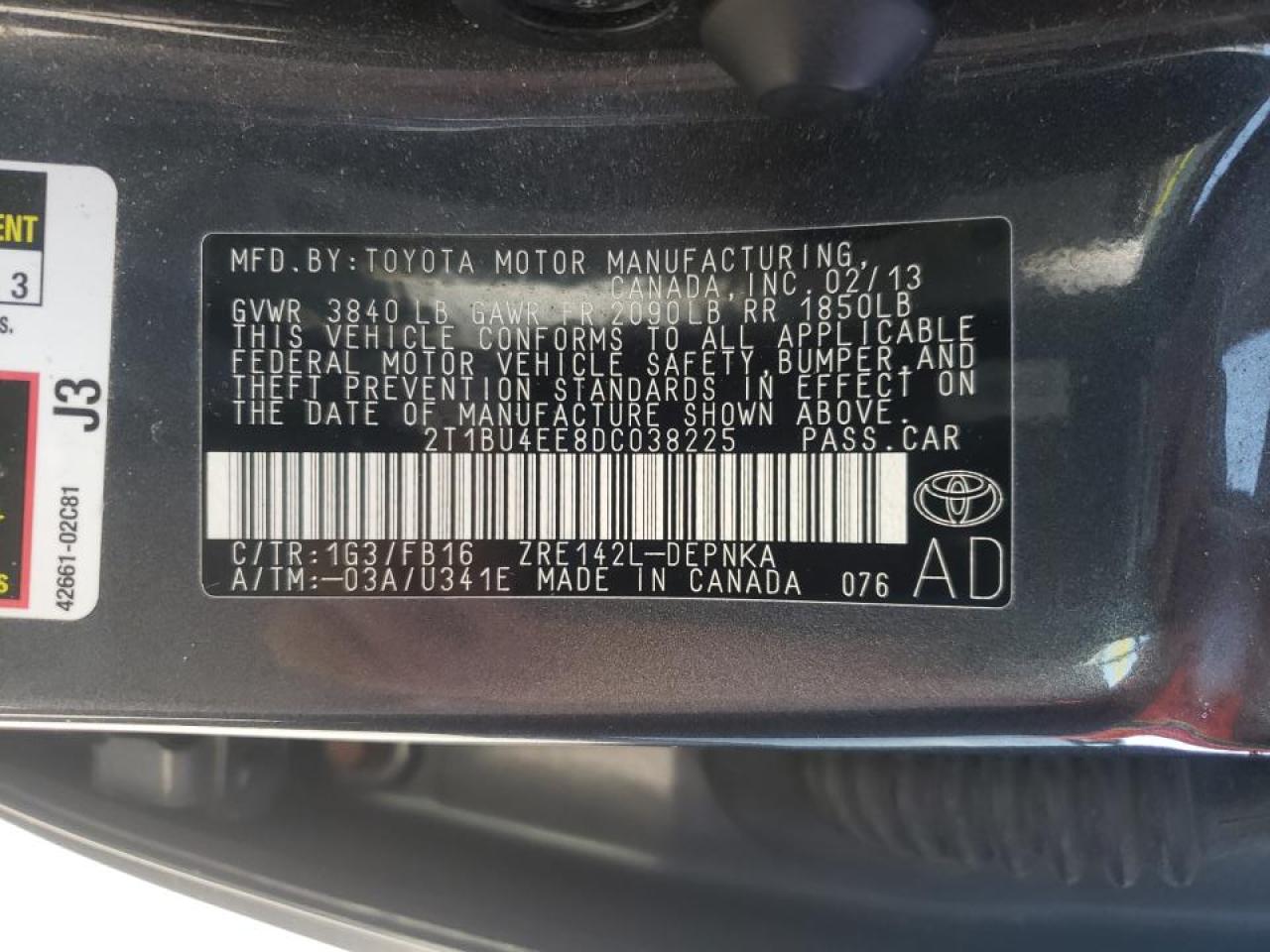Photo 10 from auction – 2013 TOYOTA COROLLA with VIN 2T1BU4EE8DC038225