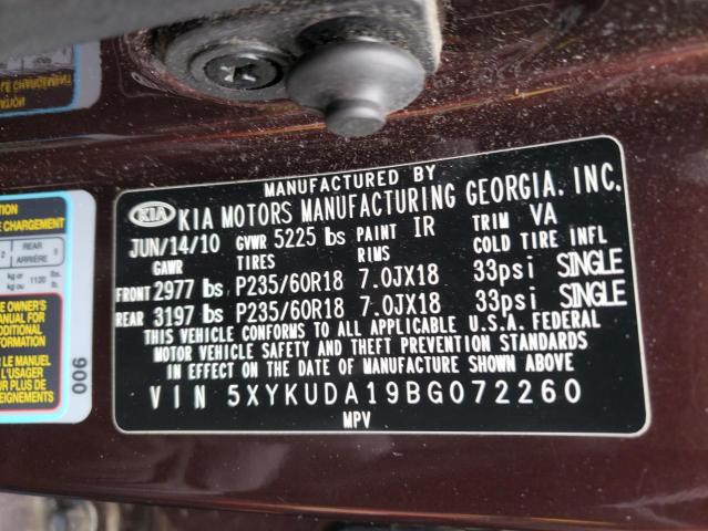Photo 10 from auction – 2011 KIA SORENTO EX with VIN 5XYKUDA19BG072260