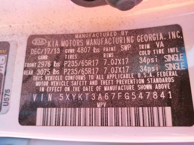 Photo 10 from auction – 2015 KIA SORENTO LX with VIN 5XYKT3A67FG547841