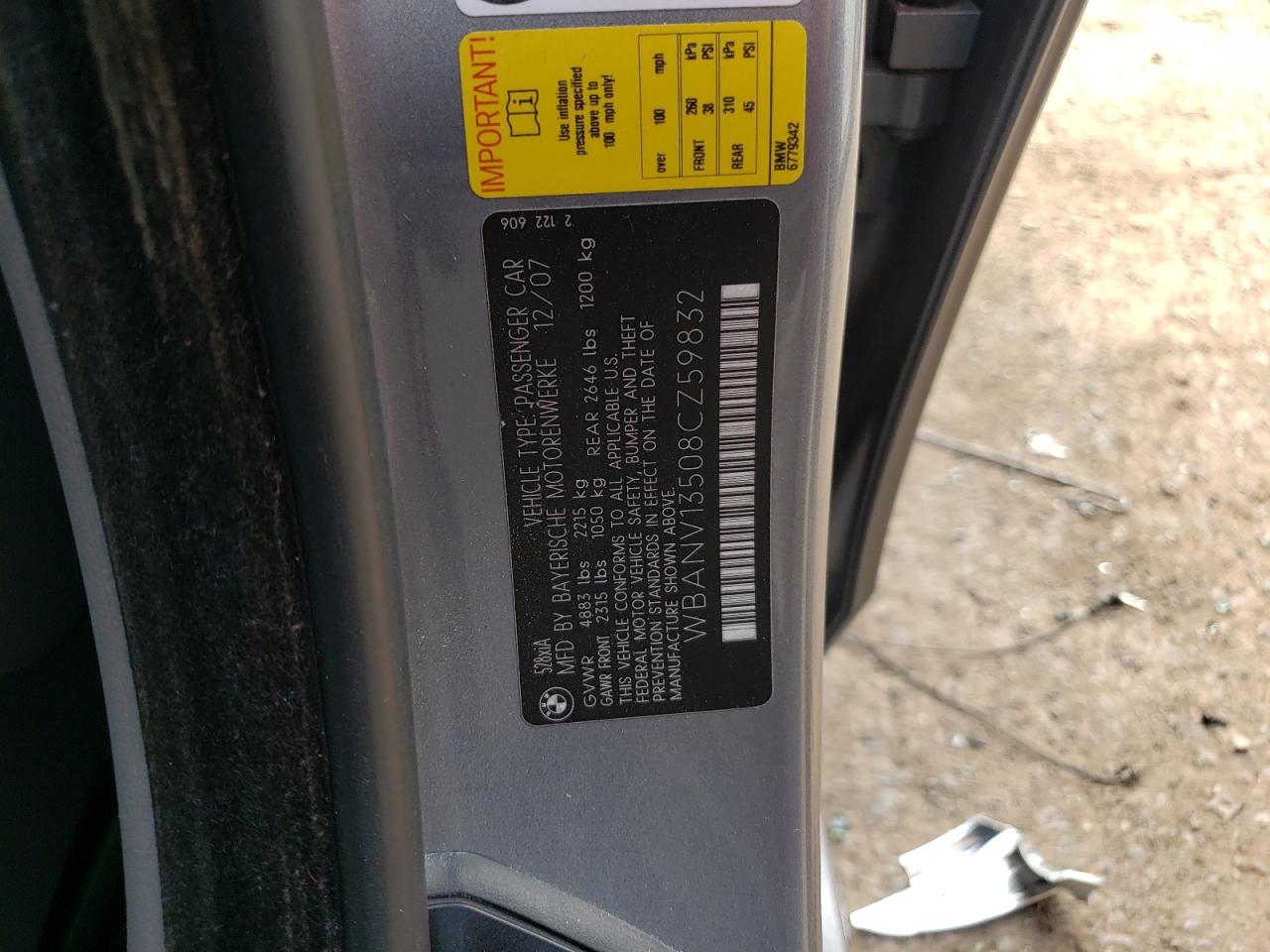Photo 10 from auction – 2008 BMW 528 XI with VIN WBANV13508CZ59832