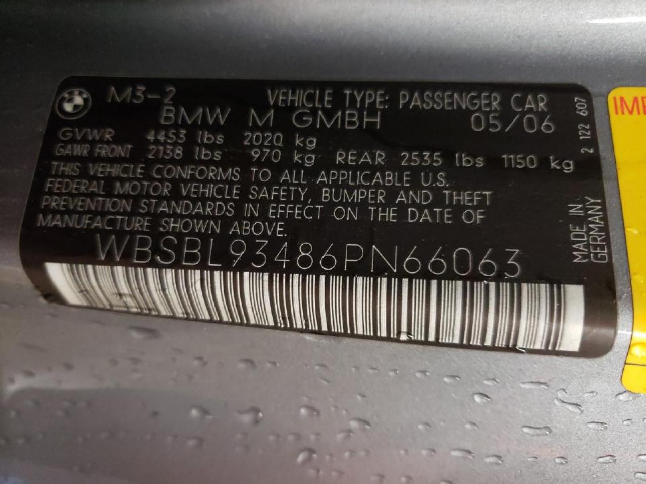 Photo 10 from auction – 2006 BMW M3 with VIN WBSBL93486PN66063