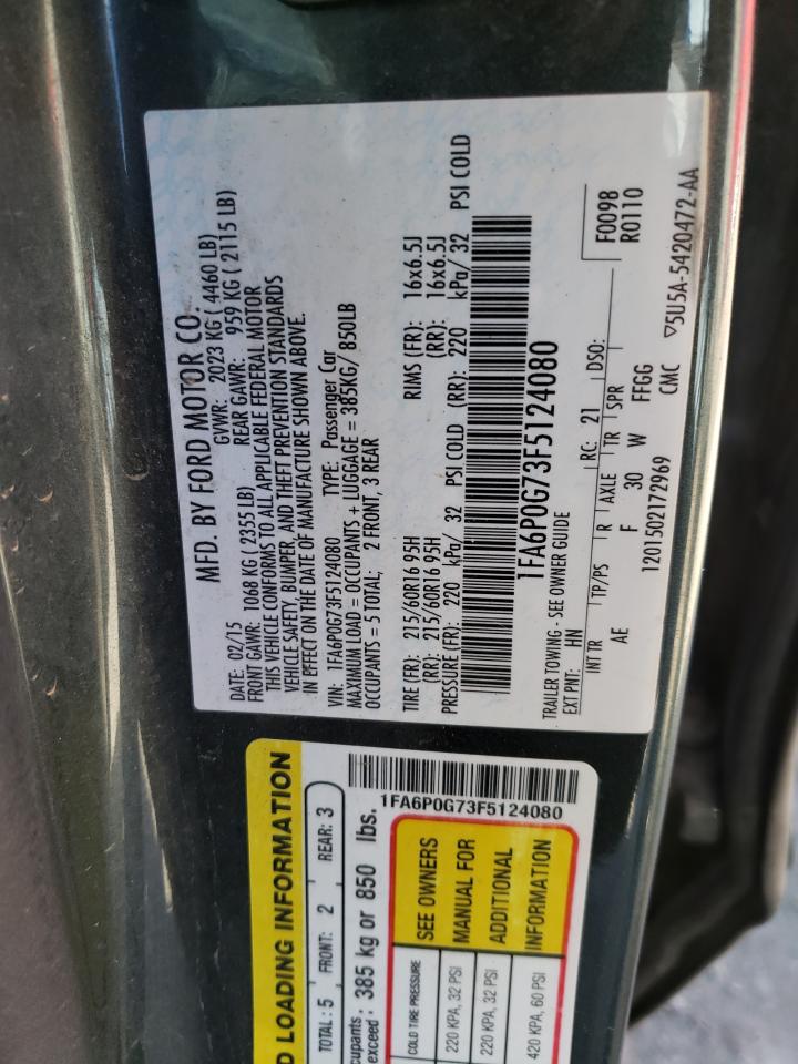 Photo 10 from auction – 2015 FORD FUSION S with VIN 1FA6P0G73F5124080