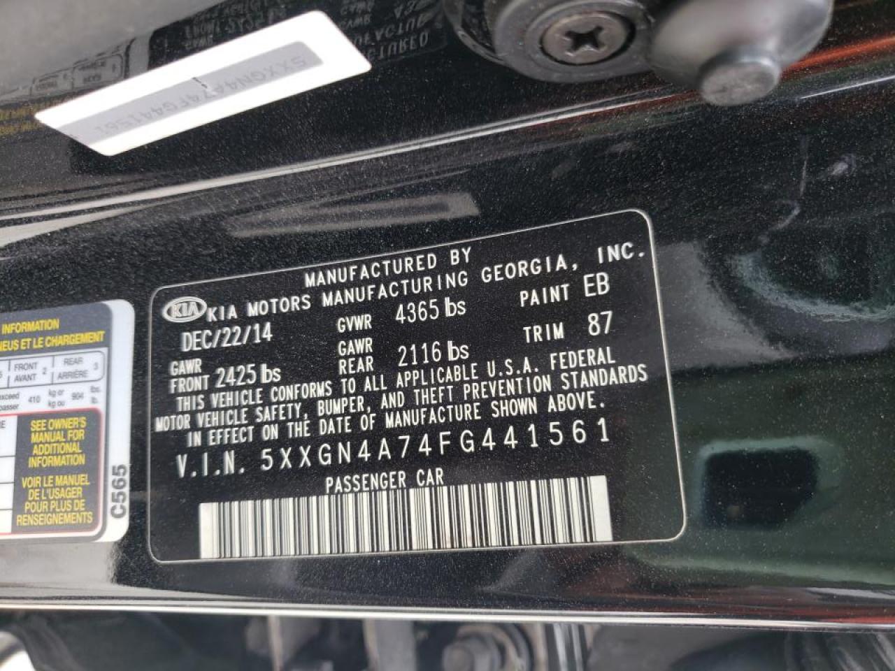 Photo 10 from auction – 2015 KIA OPTIMA EX with VIN 5XXGN4A74FG441561
