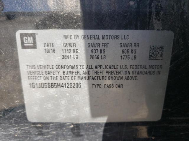 Photo 10 from auction – 2017 CHEVROLET SONIC LT with VIN 1G1JD5SB5H4125206