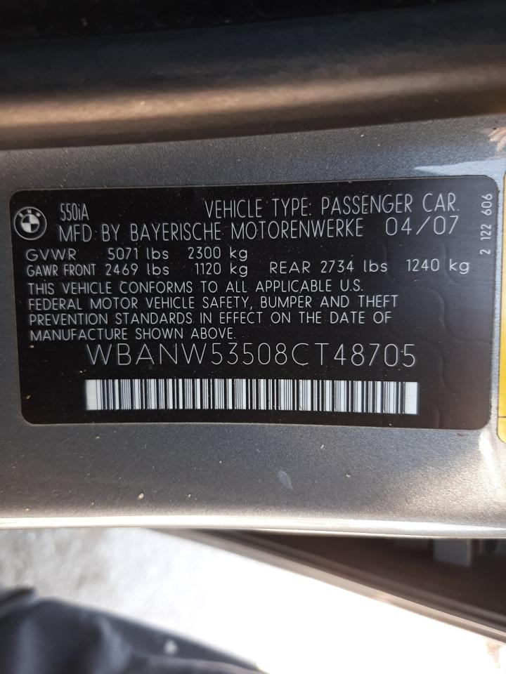 Foto 10 de la subasta – 2008 BMW 550 I con VIN WBANW53508CT48705