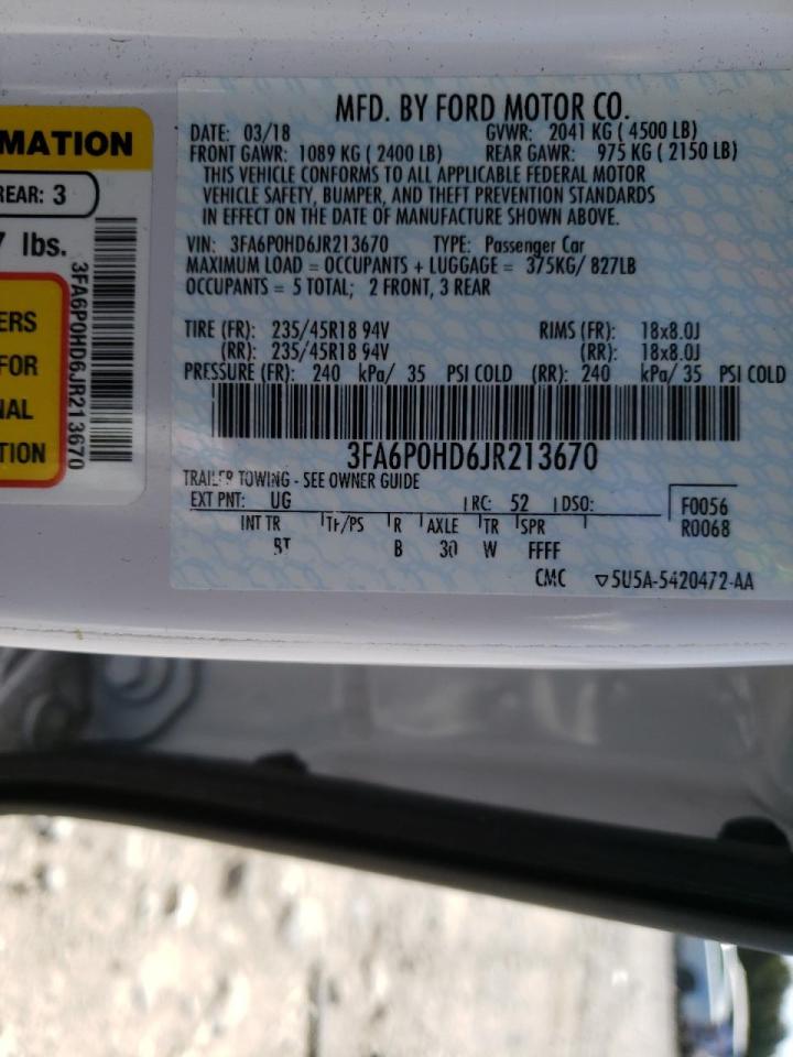 Photo 10 from auction – 2018 FORD FUSION SE with VIN 3FA6P0HD6JR213670