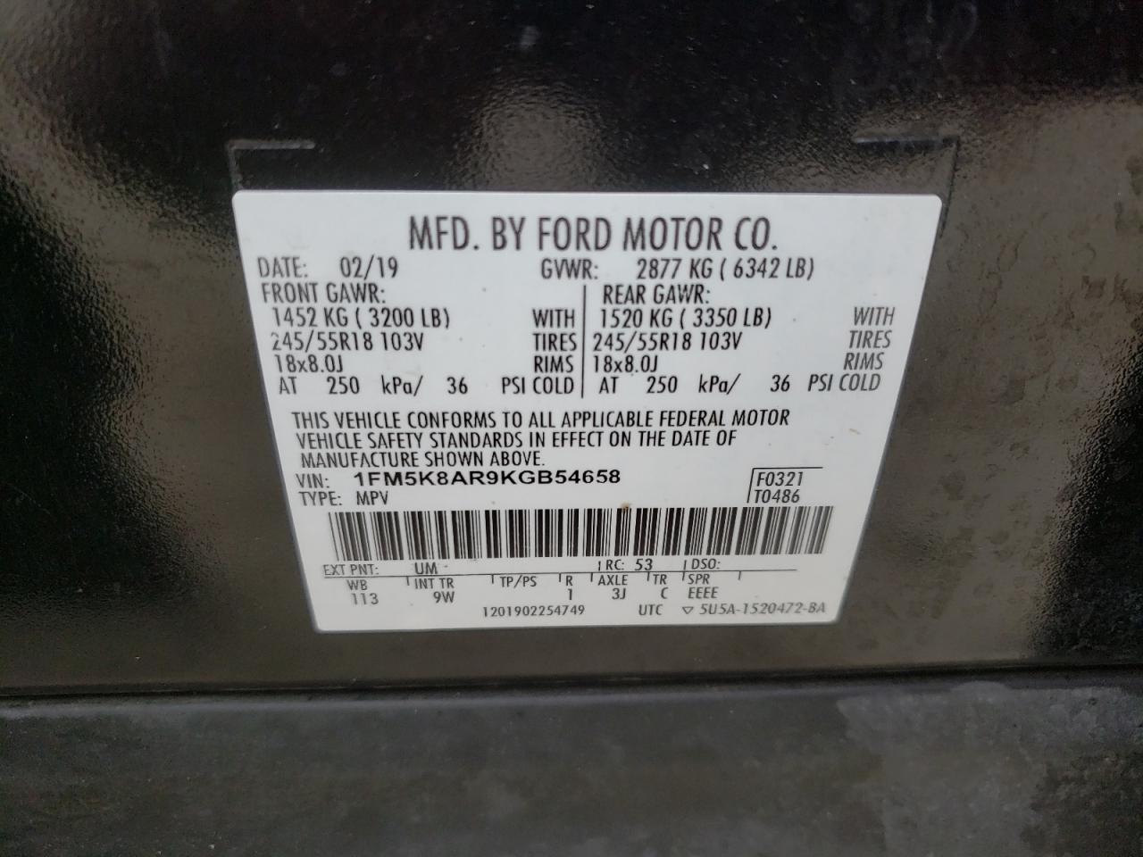 Photo 10 from auction – 2019 FORD EXPLORER P with VIN 1FM5K8AR9KGB54658