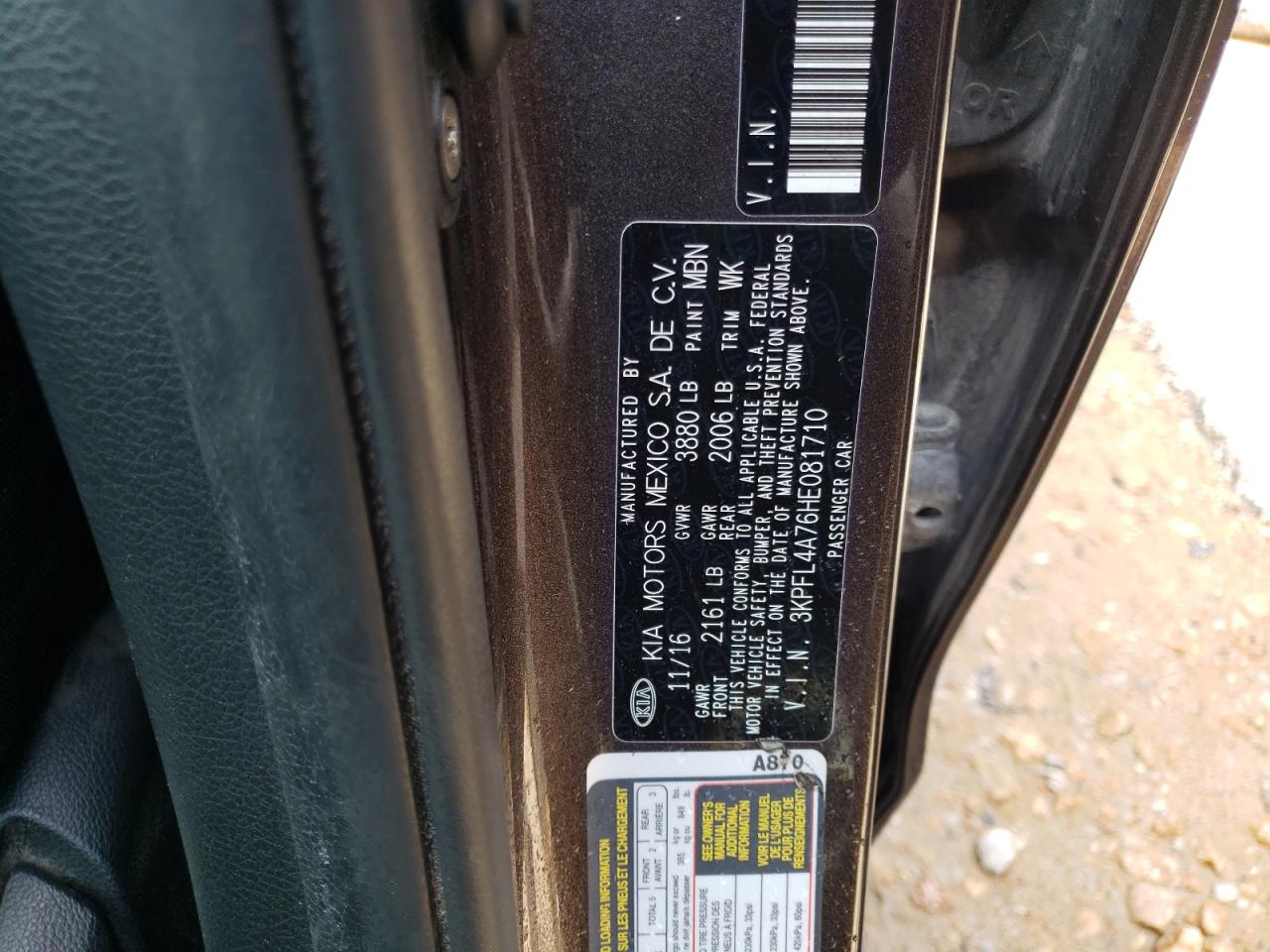 Photo 10 from auction – 2017 KIA FORTE LX with VIN 3KPFL4A76HE081710