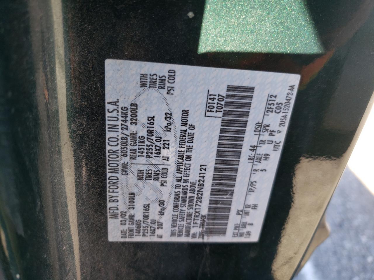 Photo 10 from auction – 2002 FORD F150 with VIN 1FTRX17282NB24121