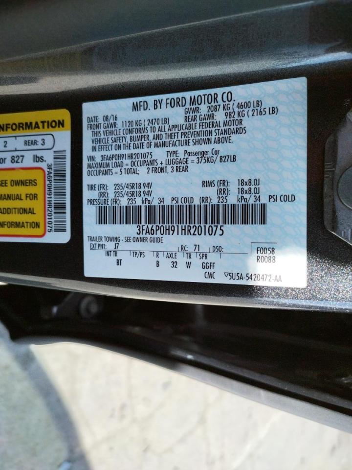 Photo 10 from auction – 2017 FORD FUSION SE with VIN 3FA6P0H91HR201075