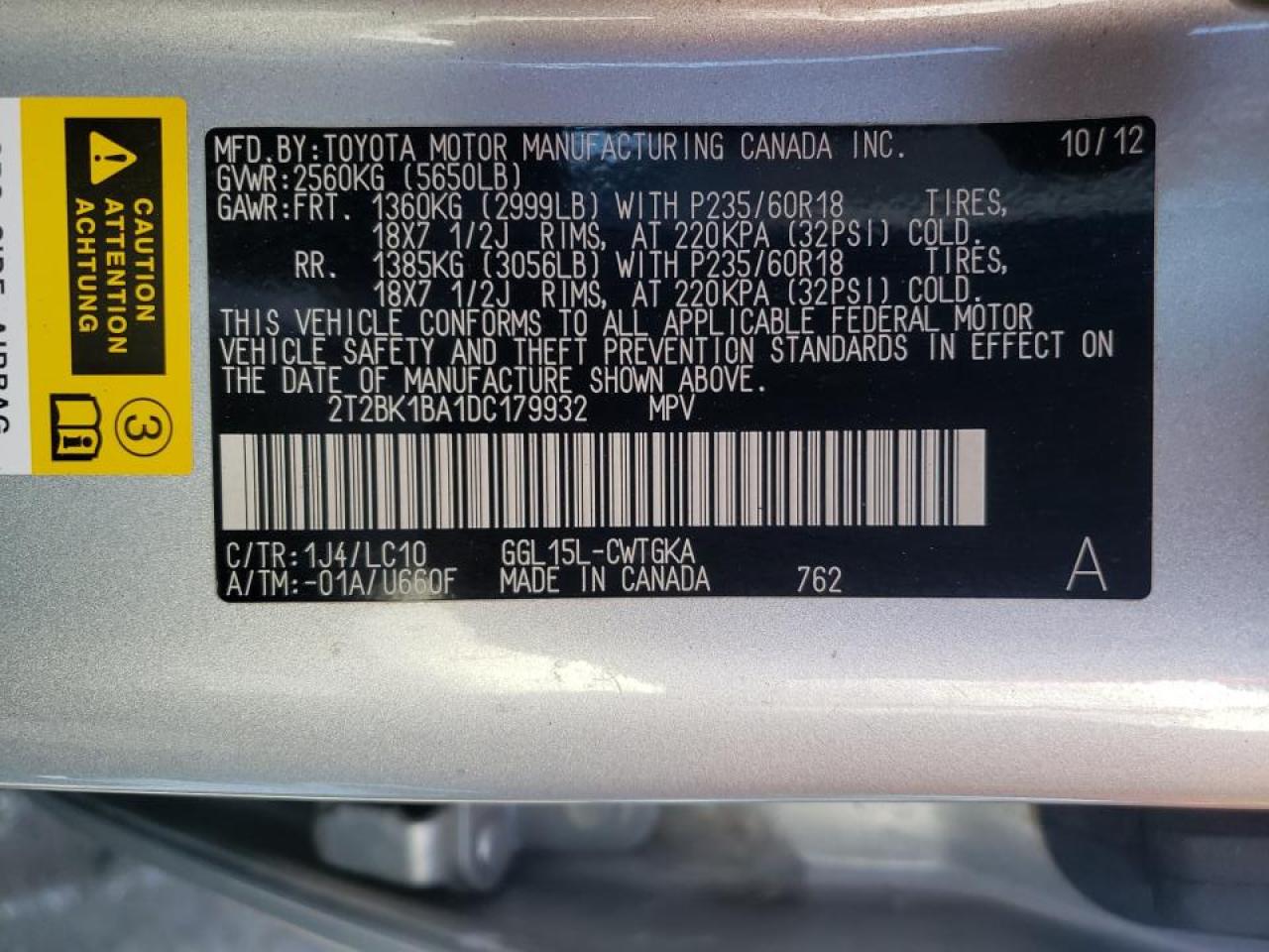 Photo 10 from auction – 2013 LEXUS RX 350 BAS with VIN 2T2BK1BA1DC179932